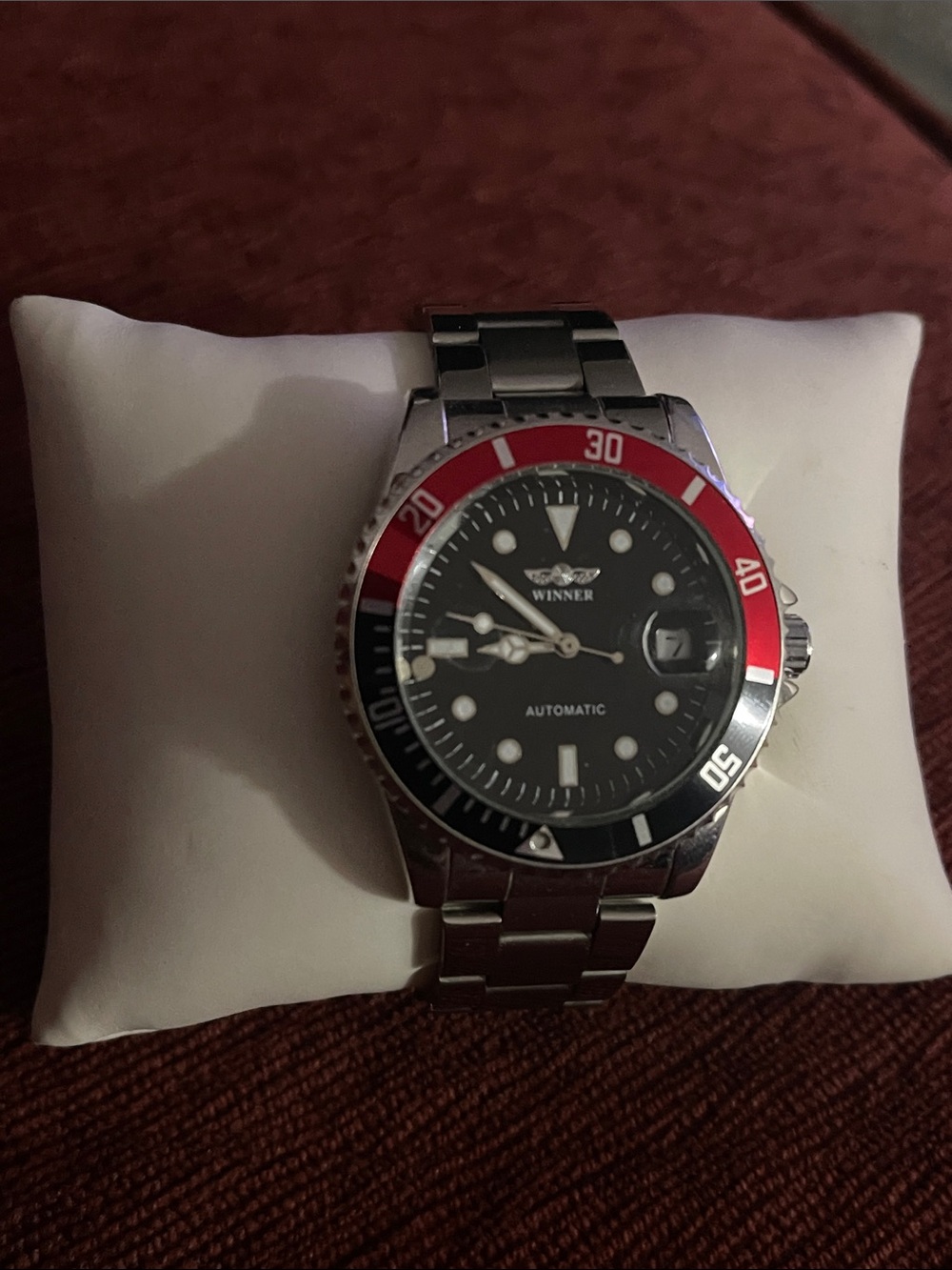 Winner Men's Automatic Stainless Steel Watch - Black Dial, Red/Black Bezel